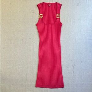 GUESS Hot Pink Ribbed Bodycon Dress Gold Logo Hardware Size S